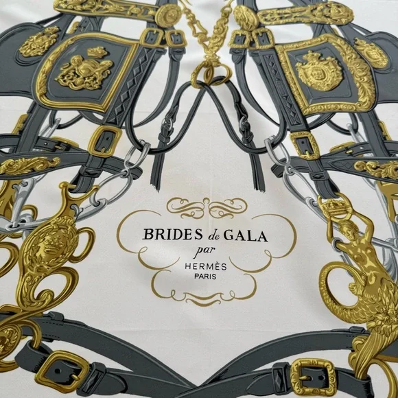 Hermès Brides de Gala Silk Scarf in Royal Blue White & Gold - Picture 2 of 14